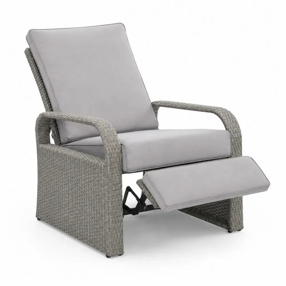 Garten Relaxsessel mit ausziehbarer Fußstütze PE-Rattan pulverbeschichteter Stahl grau schwarz 78 x 150 x 108 cm