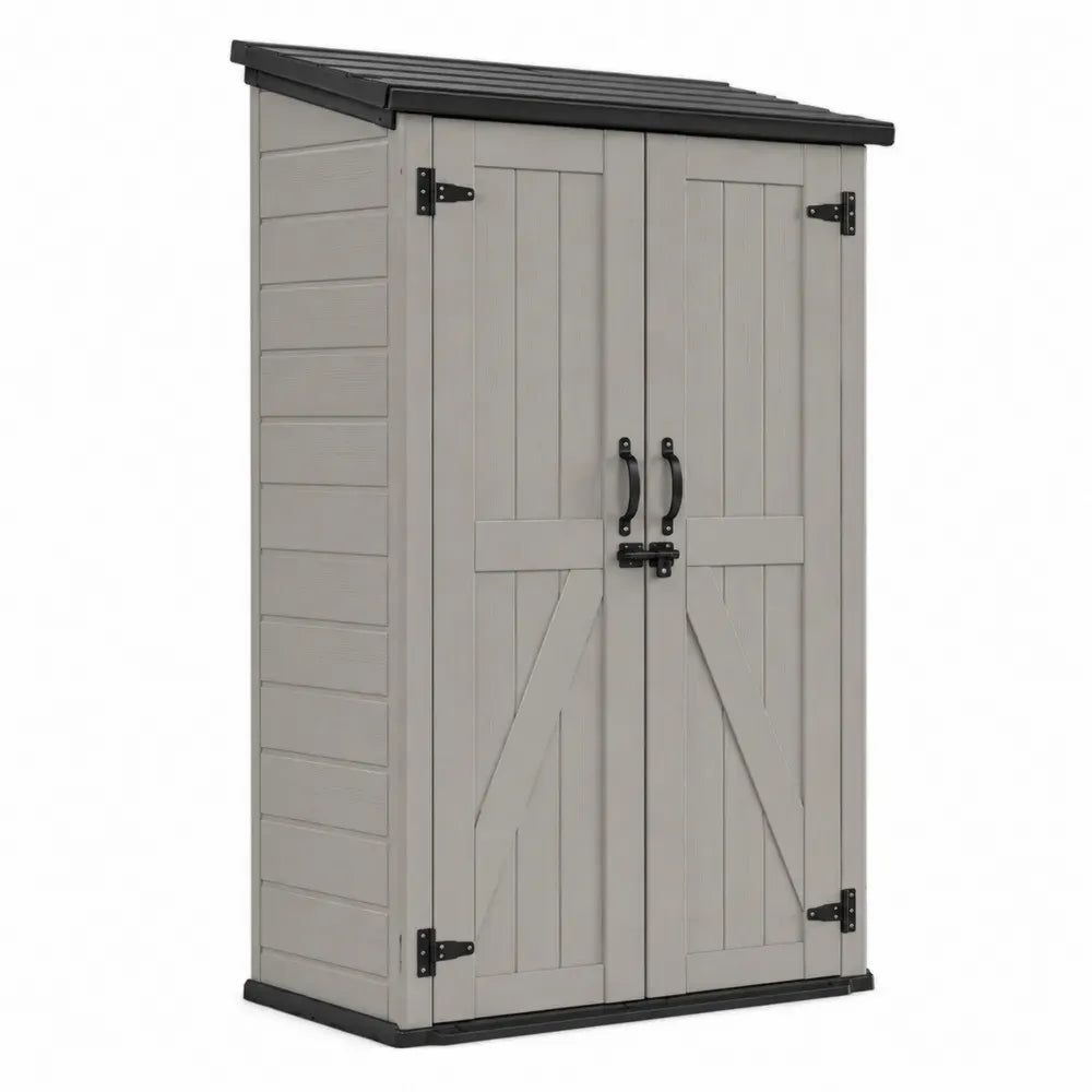 Gartengeräteschrank mit Doppeltür und Pultdach rechteckig PP Hellgrau Schwarz 130 x 75 x 173 cm