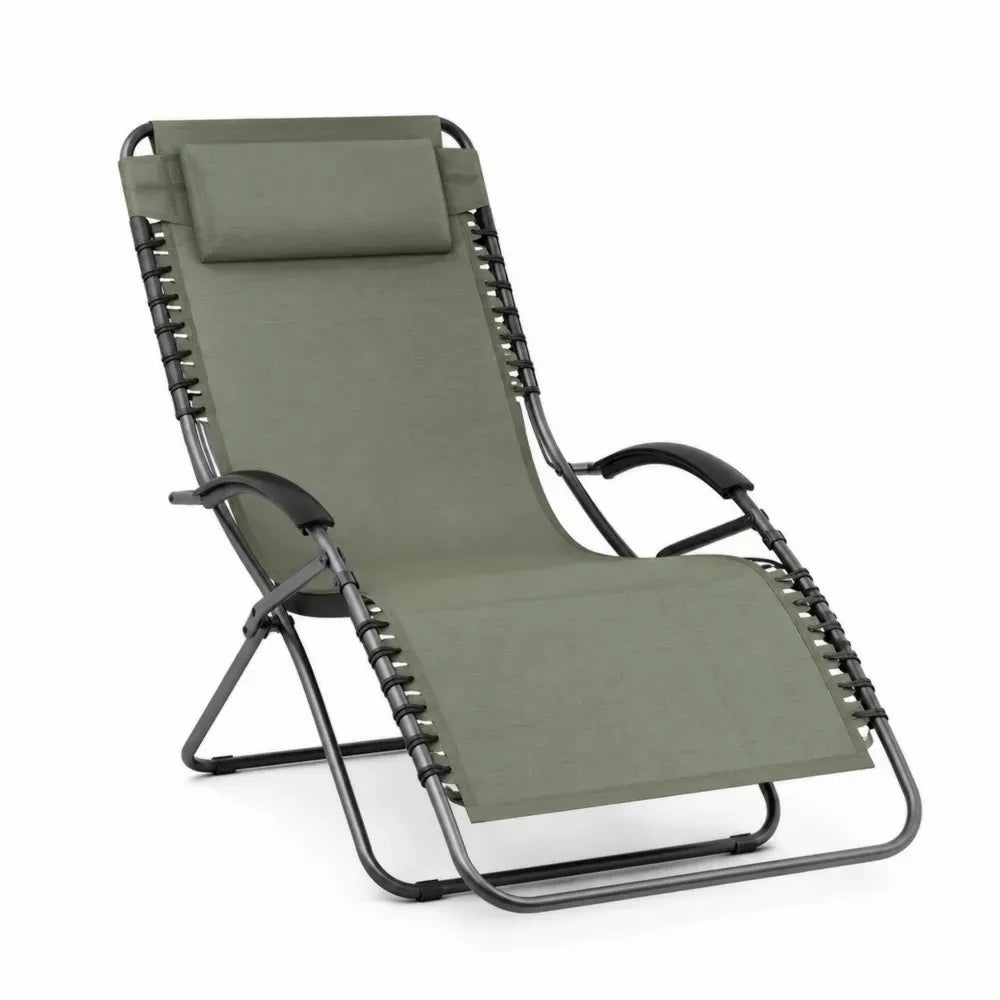 Gartenliege Relaxliege klappbar mit Kopfkissen Stahlrohr Polyestergewebe olivgrün schwarz 160 x 66 x 112 cm