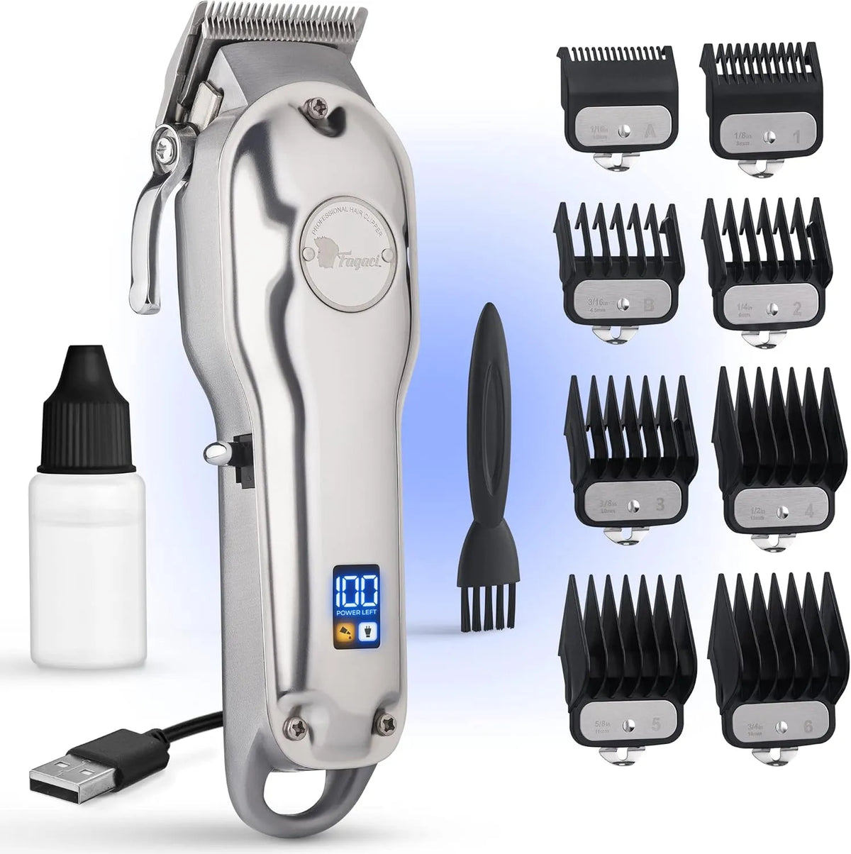 440C Haarschneidemaschine, USB-Kabel, Bürste, Motor, Edelstahl, kabellos