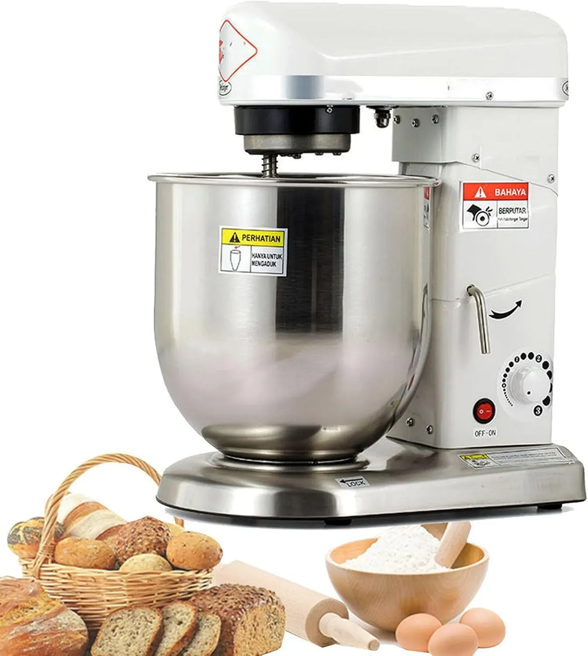 Standmixer White-10L, 10 L, 3 Geschwindigkeiten, gewerblich, Edelstahl, Weiß, rotierende Edelstahl-Rührschüssel