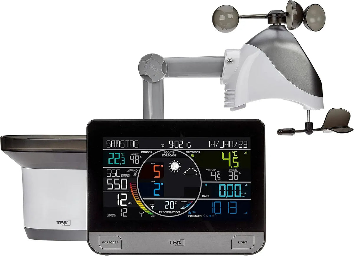 PRO 6 6-in-1 Wetterstation, Außensensor, Regenmesser, Funkwetterstation, WLAN, Schwarz, TFA