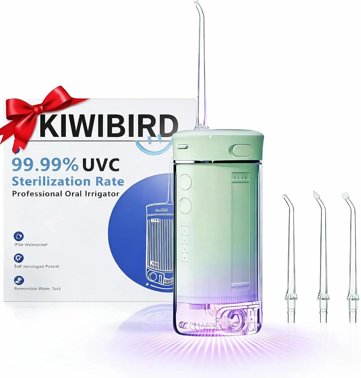 IPX8 Zahnreiniger, Munddusche, elektrische Zahnreinigungsdusche, 230 ml, tragbar, IP65, 3 Modi, für Reisen, KIWIBIRD