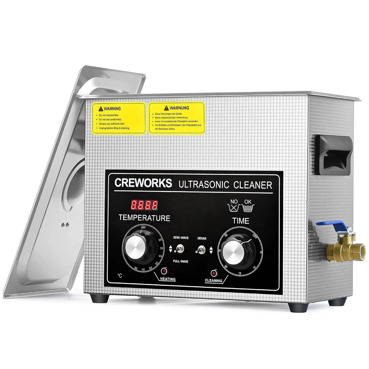 Ultraschall-Reinigungsgerät, Ultraschallreinigungsgerät, Ultraschallreiniger, Heizung, 6 L, 180 W, Timer, Edelstahl, Wärmefunktion, Glas, CREWORKS