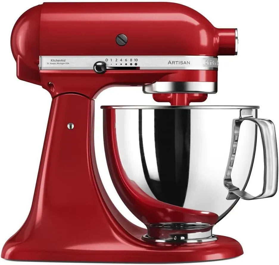 KitchenAid Küchenmaschine, 4.8 L, Edelstahl, Rot, Teigknetmaschine mit 3 Zubehör und Schüssel aus Edelstahl, Kippbarem Food Processor