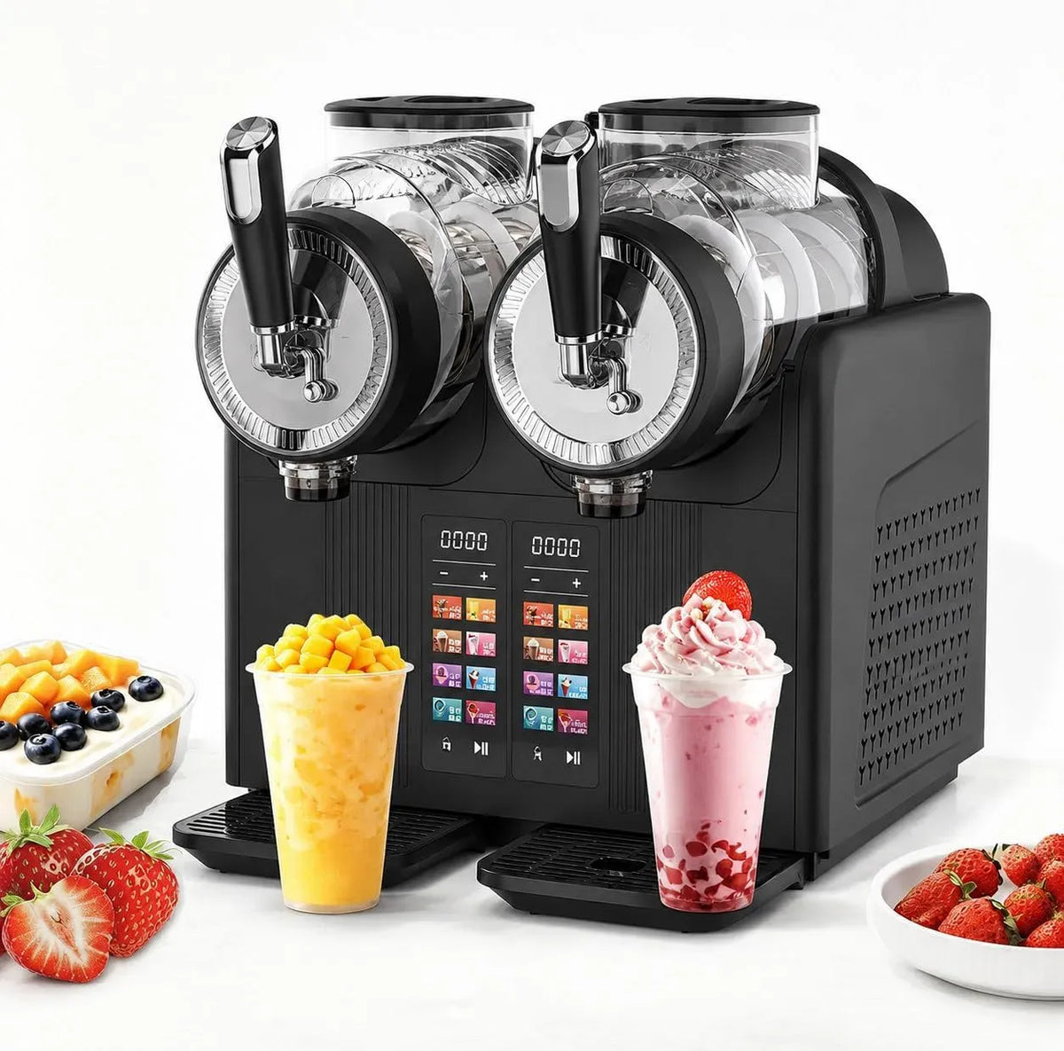 Slush-EIS Maschine, Doppelbehälter, Slush-Eisbereiter, 12 L, 380 W, Touch-Bedienung, Schwarz, für Cocktails & Fruchtsäfte