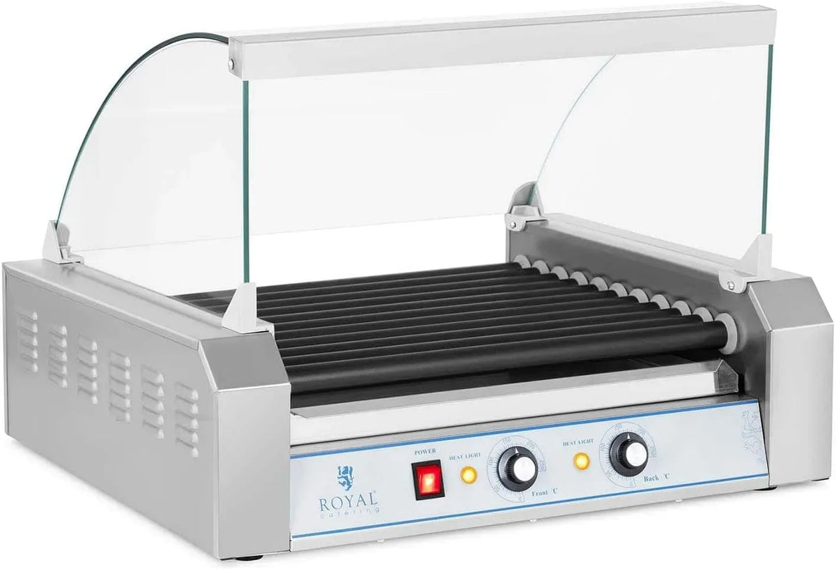 Hot Dog Maker, Grill, 20 W, 2.200 W, Transportrollen, Gastronomie, Antihaftbeschichtung, Edelstahl, Wärmefunktion, Silber, für 20 Würstchen