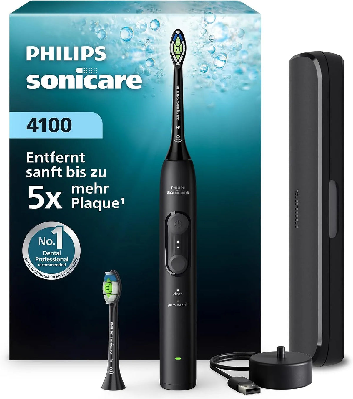 Philips Series 4100 HX4044/52 Drucksensor, Zahnbürste, Elektrozahnbürste, Timer, IPS-Panel, Schwarz