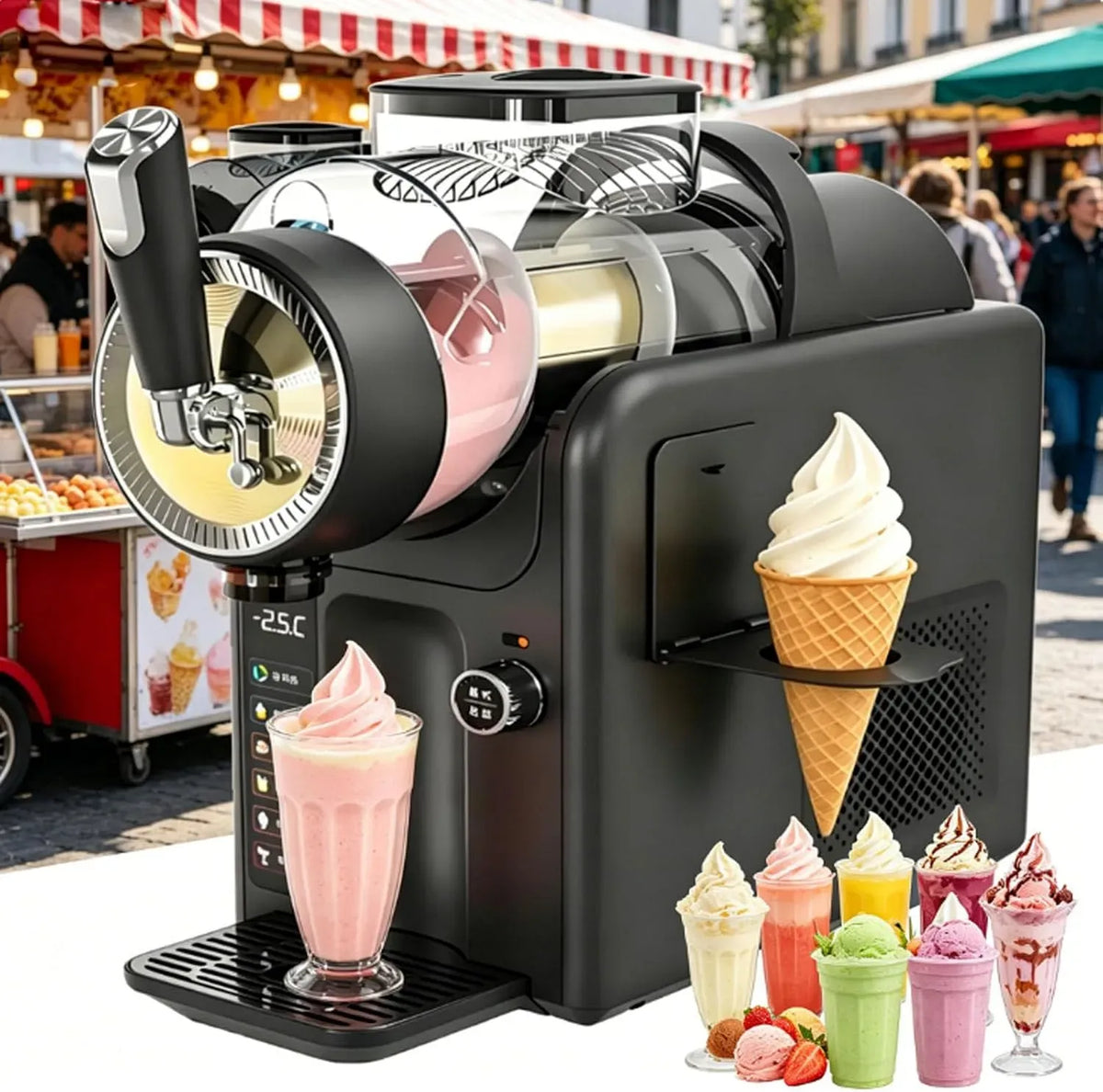 5-In-1-Slush-Eis-Maschine Softeis-Kaltgetränkemaschine, Slush-Eisbereiter, 185 W, 2000 Ml, Schwarz, für Slush-EIS Und Granita