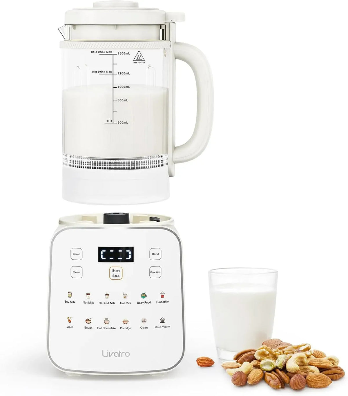 Beige1 Nussmilchbereiter, Sojamilchmaker, Timer, Warmhaltefunktion, Wärmefunktion
