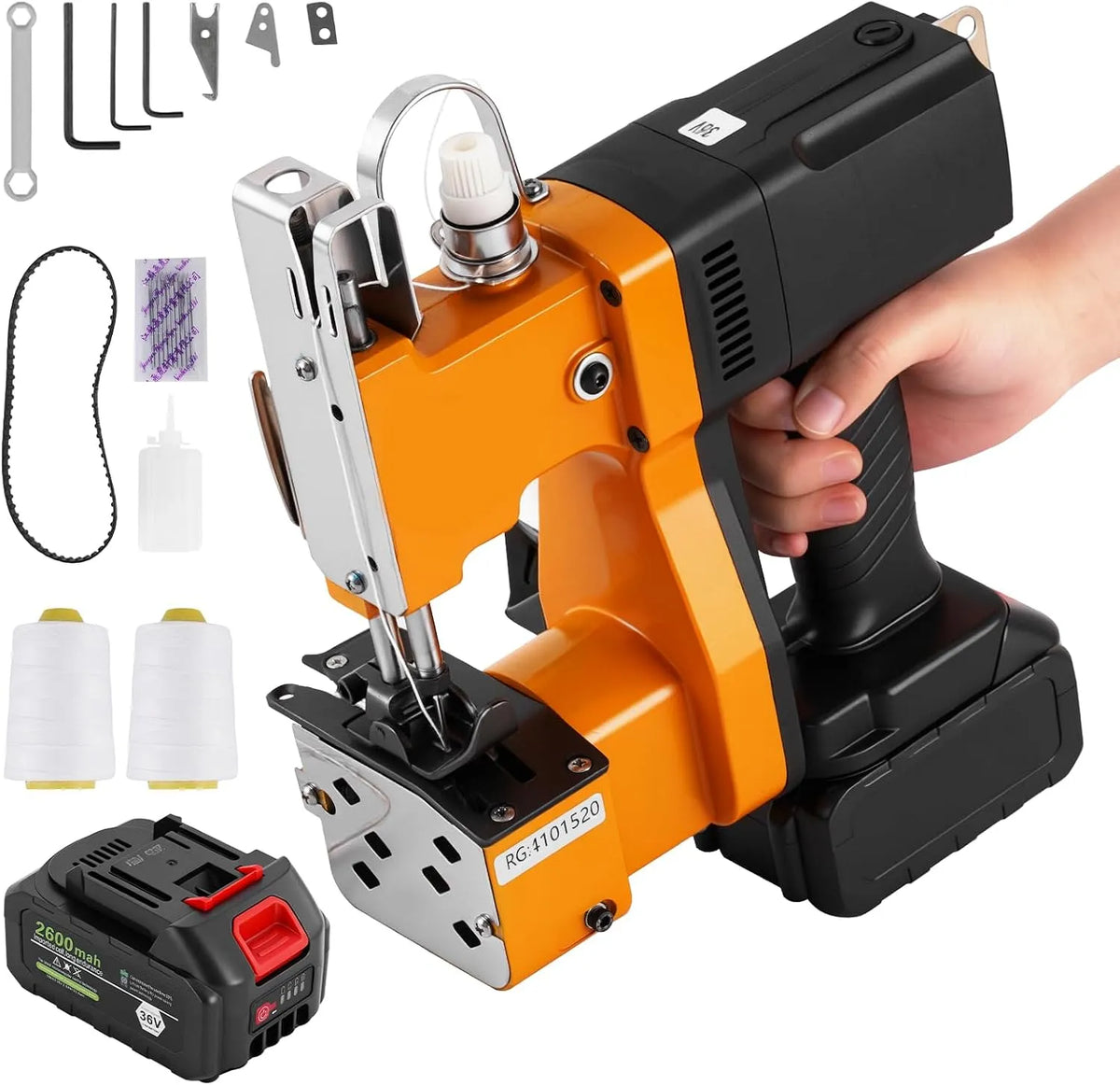 Beutelverschließmaschine, Sacknähmaschine, Tütenähmaschine, Batterie, akku, elektrische Nähmaschine, 36 V, tragbar, Transportrollen, kabellos