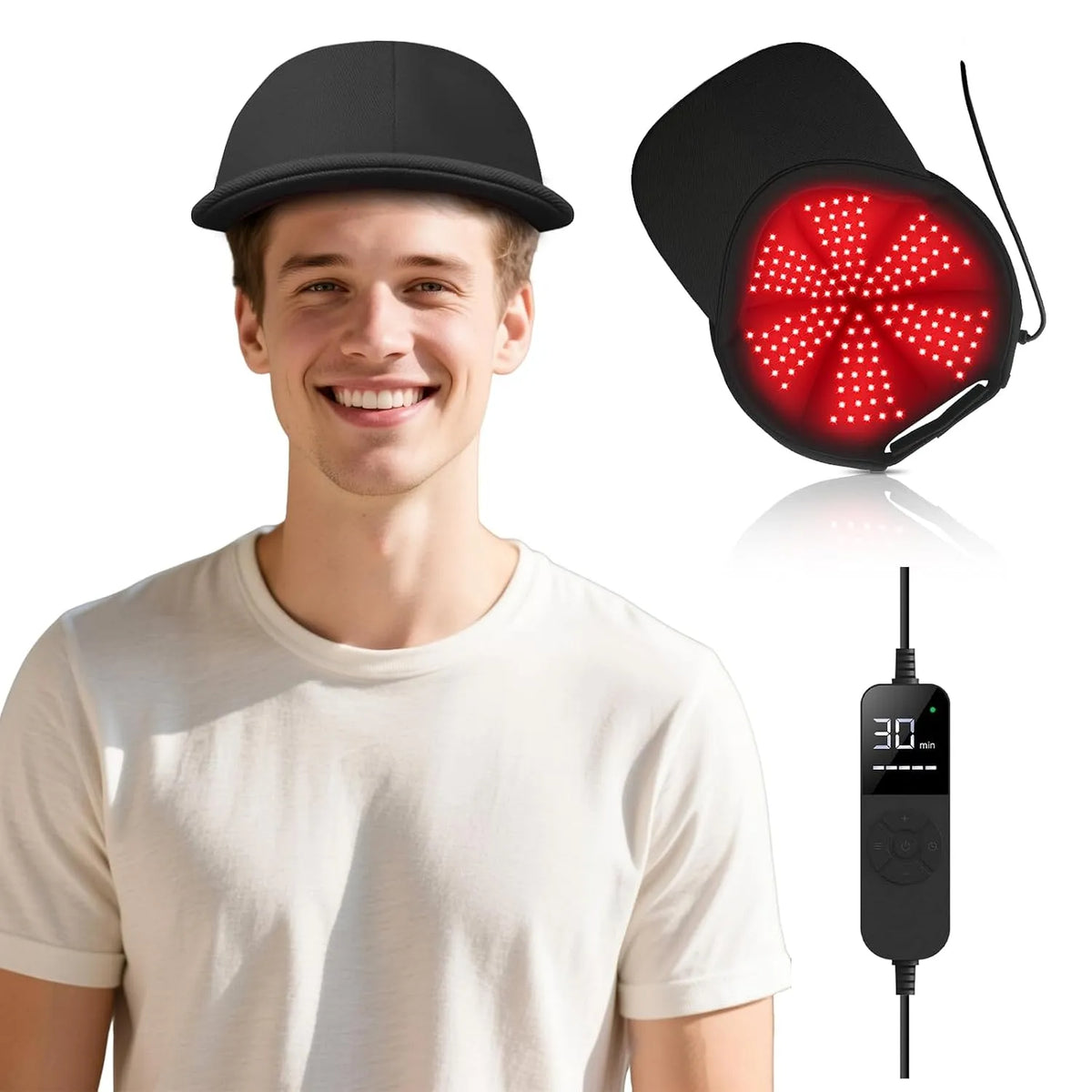 660/850/940nm Rotlicht-Haarkappe für Männer & Frauen, Mit 5 Intensitätsstufen, 10–300Hz Pulsmodi und Timer für die regelmäßige Kopfhaut- und