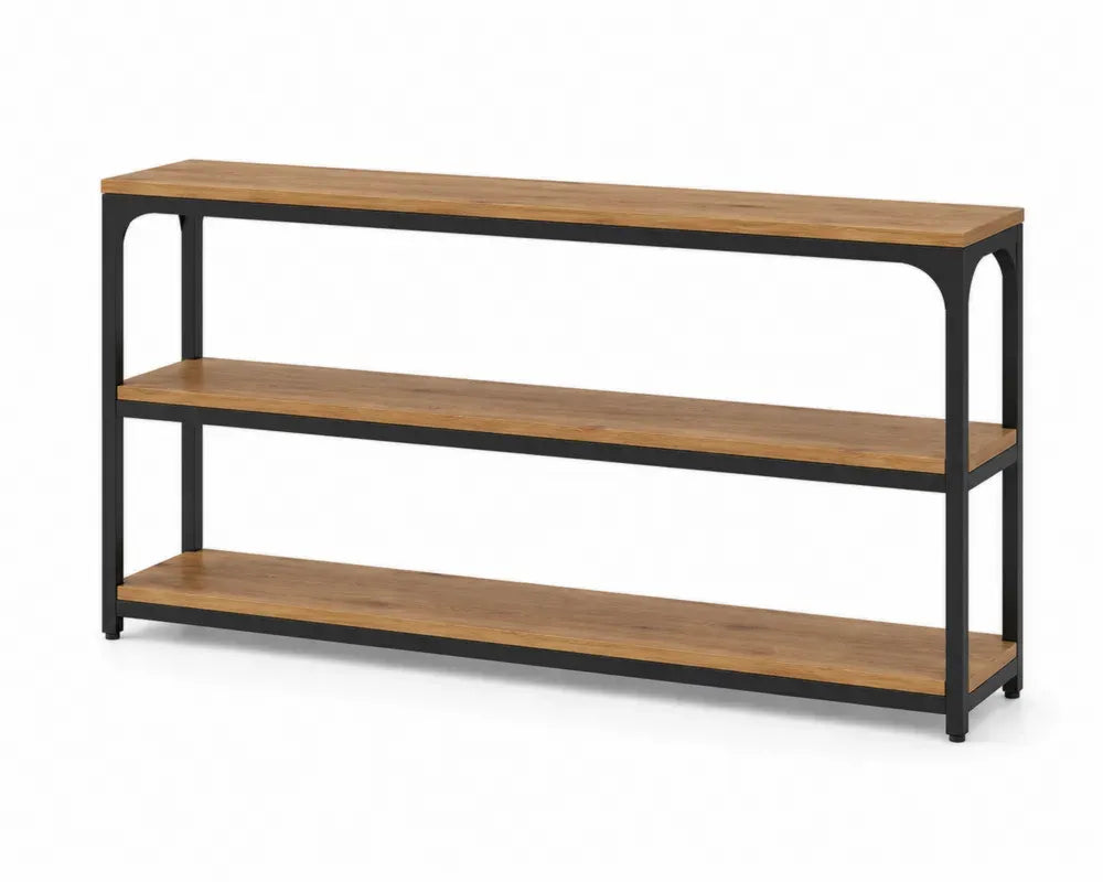 Konsolentisch mit 3 Ablagen rechteckig 120 x 30 x 80 cm Spanplatte Eiche-Dekor pulverbeschichteter Stahl Naturfarben Schwarz