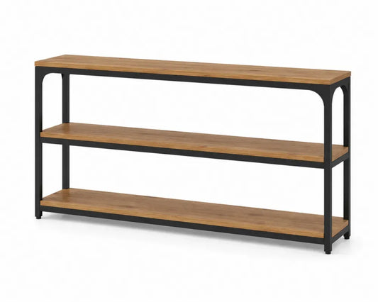 Konsolentisch mit 3 Ablagen rechteckig 120 x 30 x 80 cm Spanplatte Eiche-Dekor pulverbeschichteter Stahl Naturfarben Schwarz