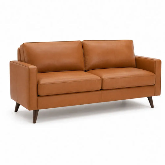 Zweisitzer Sofa PU-Leder Cognacbraun Kautschukholz Dunkelbraun rechteckig 158 x 82 x 83 cm