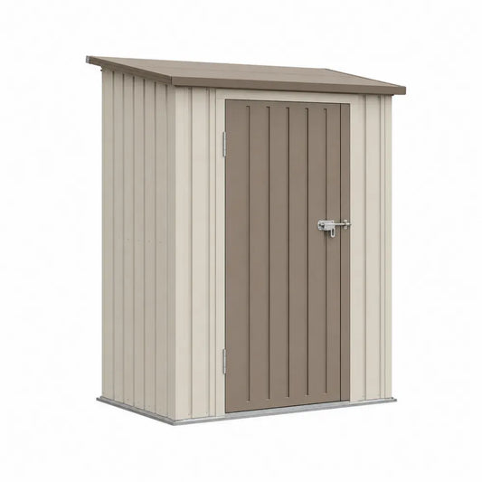 Gartenschuppen Gerätehaus mit Einzeltür und Pultdach rechteckig verzinkter Stahl Beige Taupe 132 x 89 x 186 cm