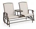 Gartenschaukelbank 2-Sitzer mit Mitteltisch pulverbeschichteter Stahl Textilene beige dunkelbraun 150 x 75 x 95 cm