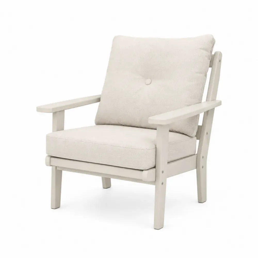 Gartenstuhl mit Armlehnen und Kissen rechteckig Akazien-Massivholz Polyester Cremeweiß Beige 70 x 78 x 84 cm