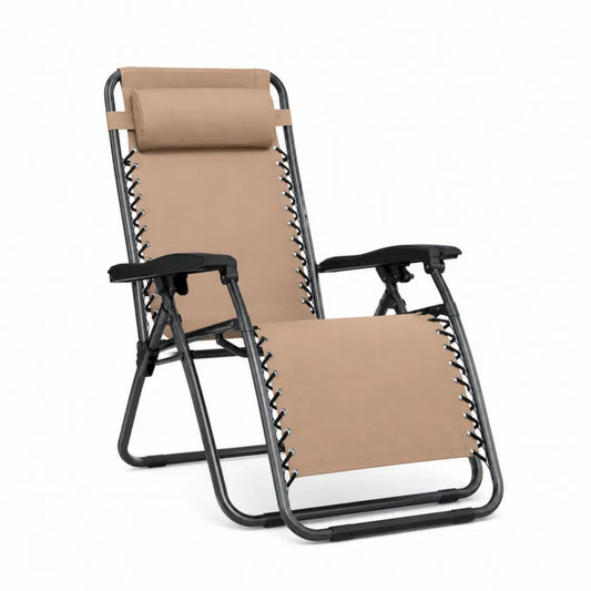 Gartenstuhl Relaxliege klappbar verstellbar mit Kopfkissen rechteckig Stahl PVC-beschichtetes Polyester Beige Anthrazit Schwarz 165 x 65 x 110 cm
