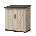 Gartenschrank Gerätehaus mit Doppeltür und Pultdach rechteckig PP Beige Dunkelbraun Schwarz 130 x 74 x 110 cm