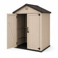 Gartenschuppen Gerätehaus mit Satteldach Doppeltür und Boden rechteckig Polypropylen Beige Schwarz 185 x 125 x 204 cm