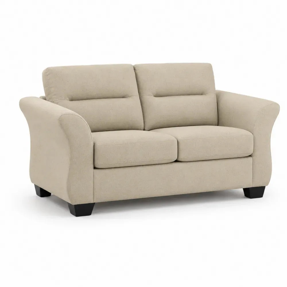 Zweisitzer Sofa 2 Sitzer Polyestergewebe Beige Kautschukholz Schwarz rechteckig 152 x 86 x 88 cm