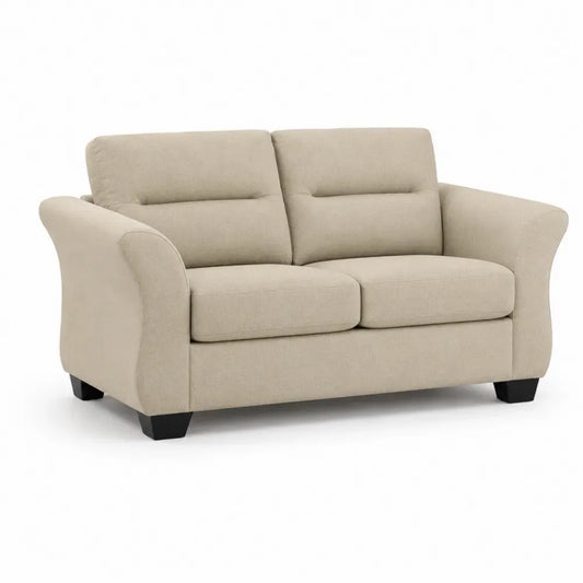 Zweisitzer Sofa 2 Sitzer Polyestergewebe Beige Kautschukholz Schwarz rechteckig 152 x 86 x 88 cm