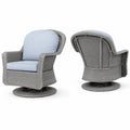 Gartenstühle 2er Set Drehsessel mit Auflagen oval PE-Rattan Stahl Polyester Grau Hellblau 86 x 82 x 88 cm