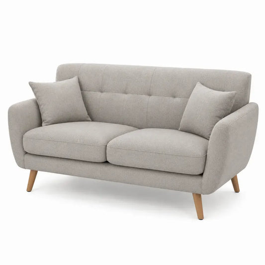 Zweisitzer Sofa mit 2 Kissen Polyestergewebe Hellgrau Kautschukholz Naturfarben rechteckig 146 x 82 x 82 cm
