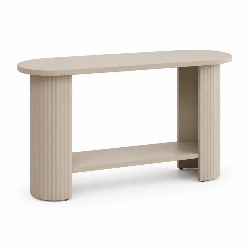 Konsolentisch mit Ablage geriffelte Säulen MDF Cremebeige abgerundete Form 120 x 35 x 80 cm