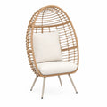 Gartensessel in Ei-Form mit Kissen oval PE-Rattan Stahl Polyester Naturbeige Cremeweiß 95 x 87 x 150 cm