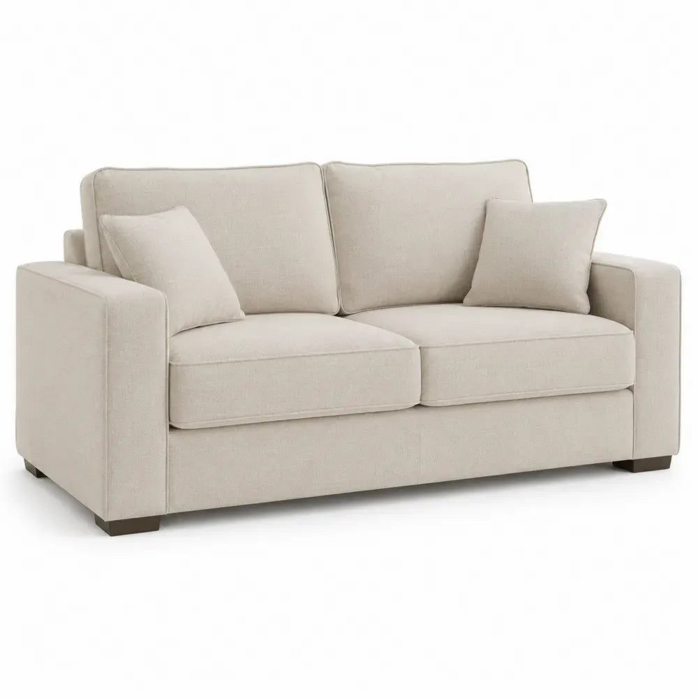 Zweisitzer Sofa mit 2 Kissen Polstersofa Polyestergewebe Beige Kiefernholz Kautschukholz Dunkelbraun 170 x 86 x 84 cm