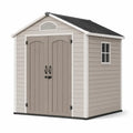 Gartenschuppen Gerätehaus mit Doppeltür Fenster und Satteldach rechteckig Polypropylen Stahl Taupe Cremeweiß Schwarz 180 x 130 x 205 cm