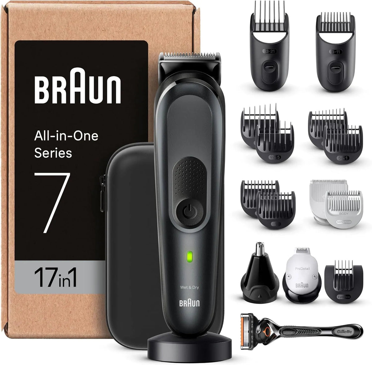 Braun 17-in-1 MGK7491 Haarschneidemaschine, Akku, 14 L, 21 mm, IP65, kabellos, Schwarz, für Gesicht