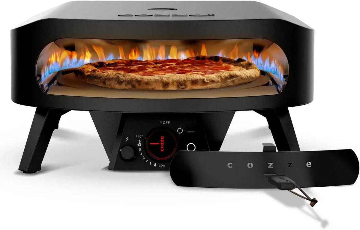 Elektrischer Pizzaofen, 43 cm, Outdoor, Schwarz, Kochen in 2 Minuten, Rotationsstein, 600 °C