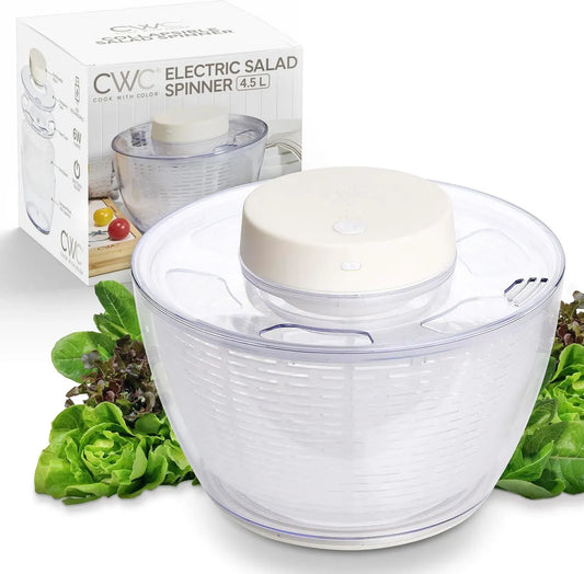 COLOR Elektrische Salatschleuder, 4,5 l Fassungsvermögen, rund, schnell trocknend & leicht zu drehen für frisches Grün, Creme