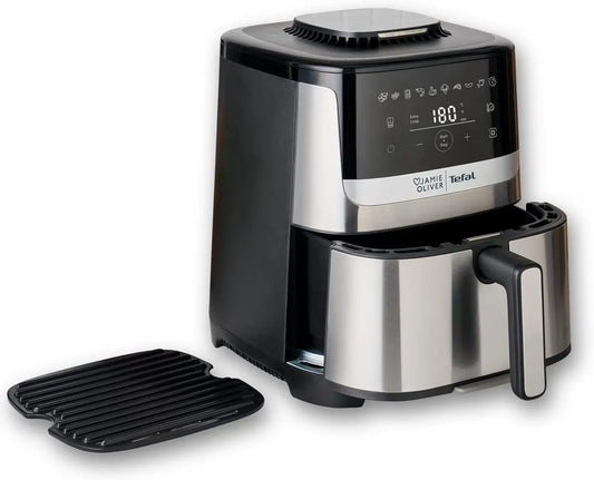 Tefal EY55JDE0 Heißluftfritteuse, 5 L, Touch-Bedienung, leise, Edelstahl, Schwarz, 10 voreingestellte Programme, digitaler Touchscreen, sehr leise