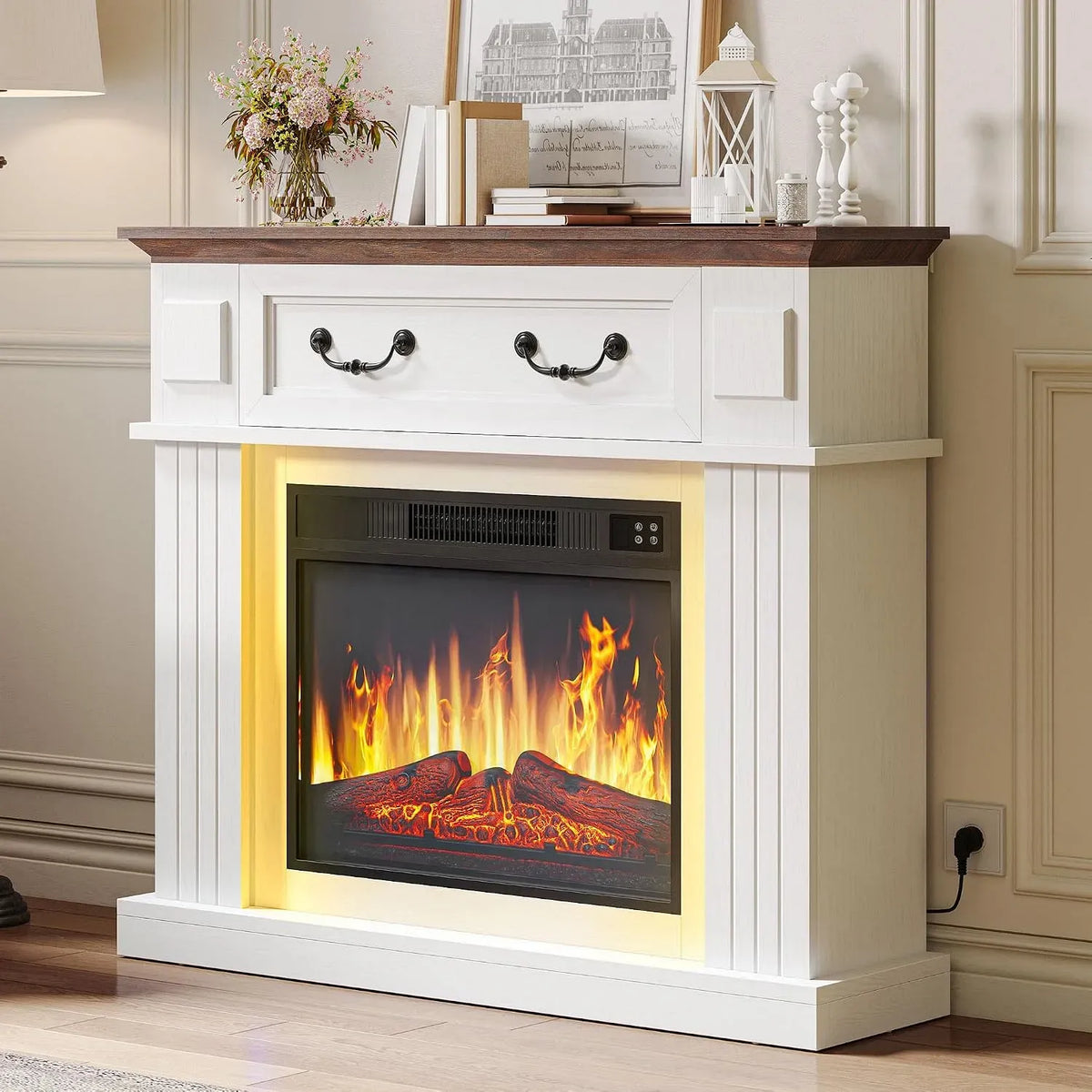 24-Farb-LED-Lichtband Elektrokamin, elektrischer Kamin, 38 Zoll, freistehend, Timer, 3D-Optik, Wärmefunktion, YITAHOME