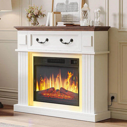 24-Farb-LED-Lichtband Elektrokamin, elektrischer Kamin, 38 Zoll, freistehend, Timer, 3D-Optik, Wärmefunktion, YITAHOME