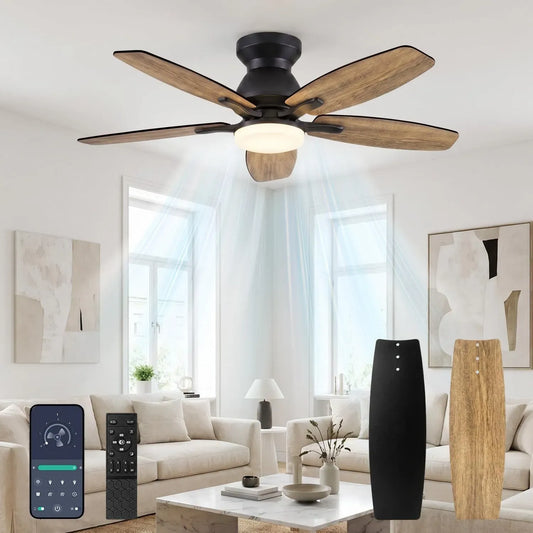 Ventilator, 106 cm, Timer, Schwarz, Reversierbarer Motor, 5 Flügel, 3 Lichtfarben, 6 Geschwindigkeitsstufen