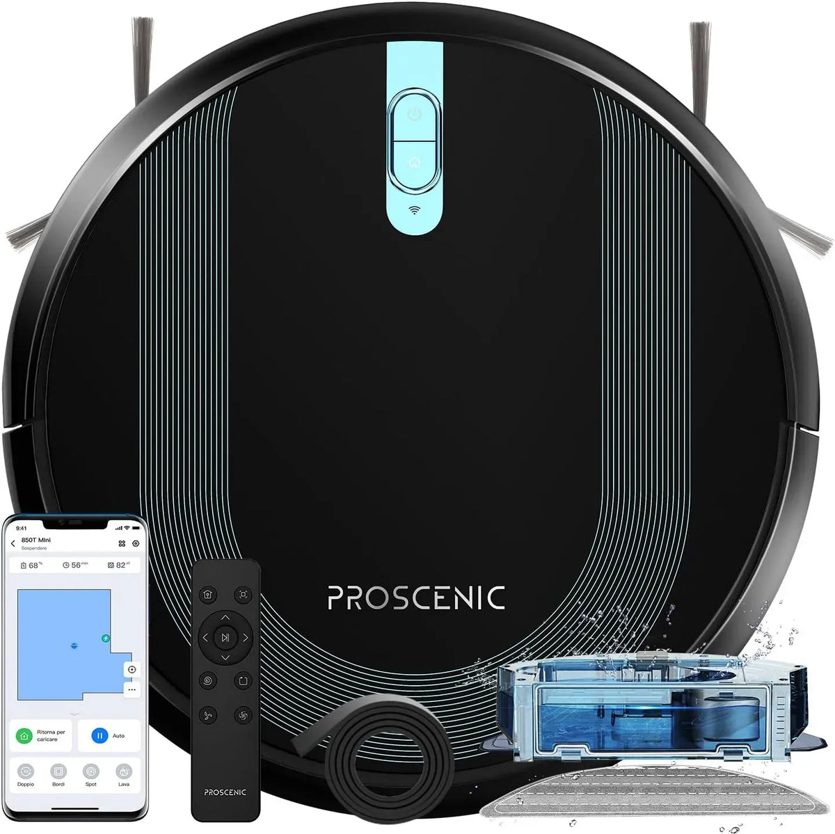 Google 850T Saugroboter, WLAN, App, Google Assistant, Alexa und Siri, Schwarz, 3000Pa Saugleistung auf Teppichen und Hartböden