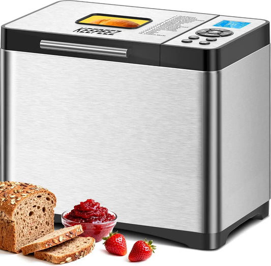 Brotbackautomat 15h, Brotbackmaschine, Timer, Pizza, Edelstahl, 19 Automatischer Programme inkl, individuell programmierbar, Pizzateig