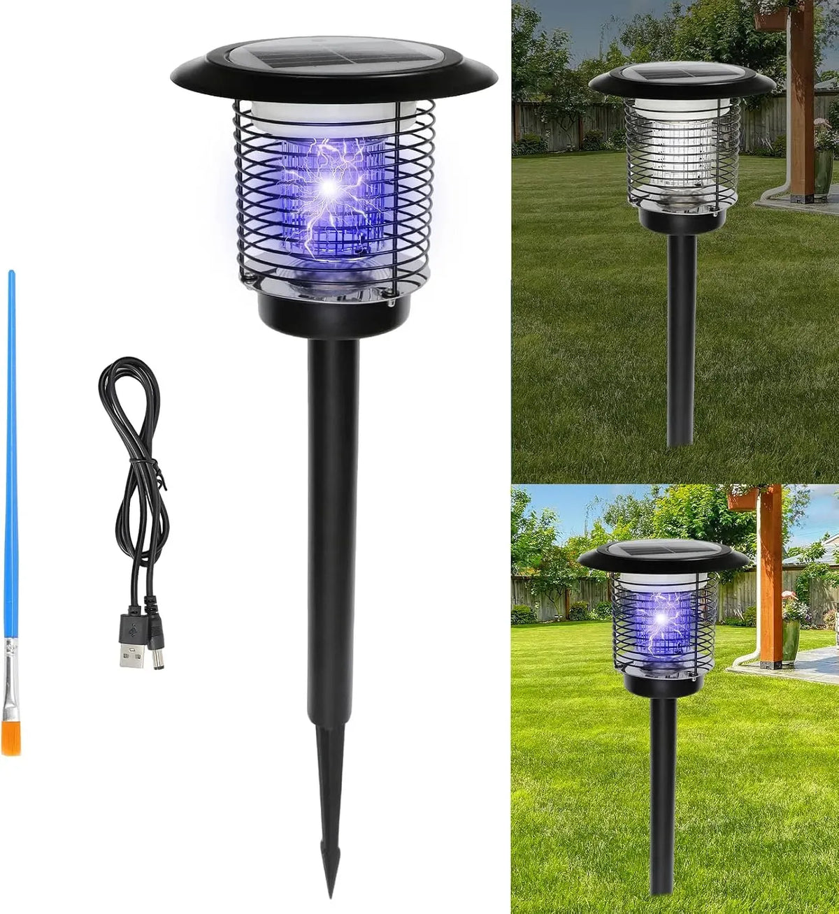 2-in-1 4400mAh Mückenlampe, Abdeckung, Akku, UV-C-Desinfektionslampe, 3500 V, Camping, kabellos, für Terrasse, Solar