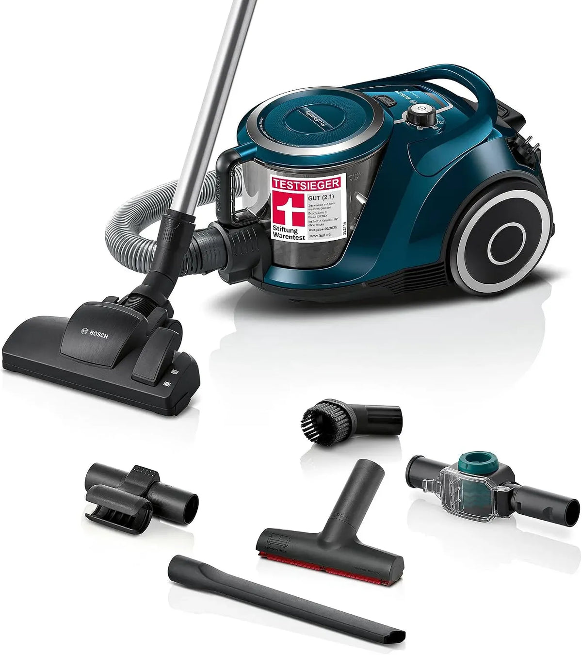 Bosch Serie 6 BGC41XFMLY Staubsauger, 750 W, Hygiene, leise, Blau, Hygiene-Filter, 10 J, XXL-Fugendüse, XXL-Polsterdüse