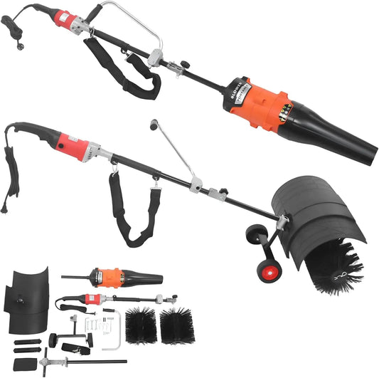 2-in-1 Schneeräumgerät, Außenreiniger, Kehrmaschine, Schneefräse, Bodenkehrmaschine, tragbar, Schwarz
