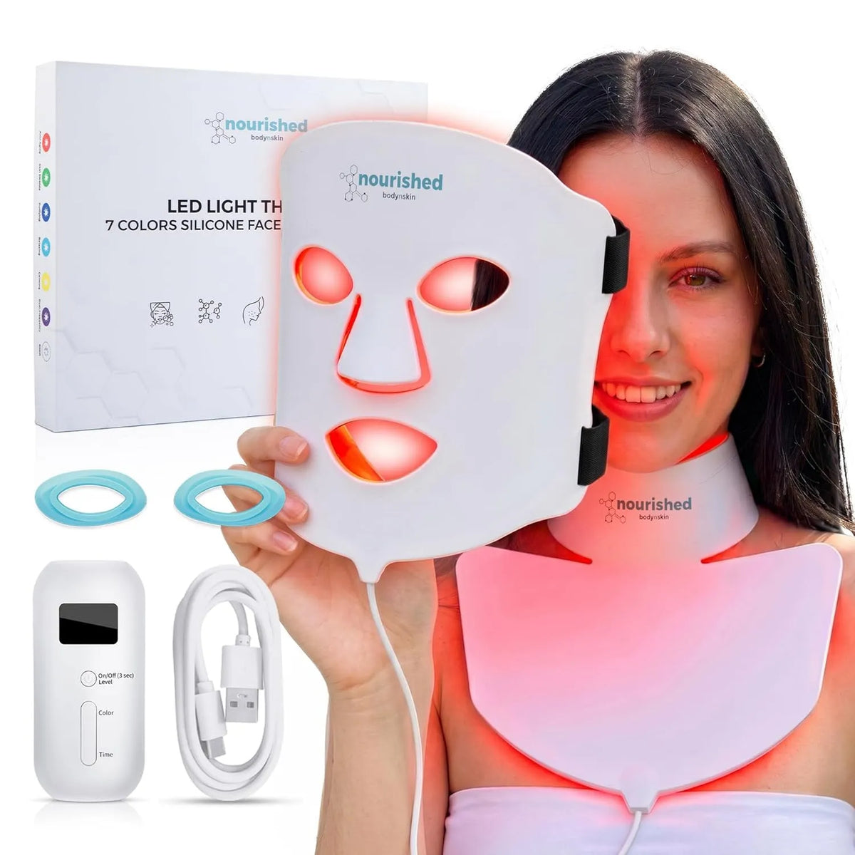 Gesichtspflegegerät, Rot, LED, Nourished Bodynskin LED Lichttherapie Gesichts- & Halsmaske