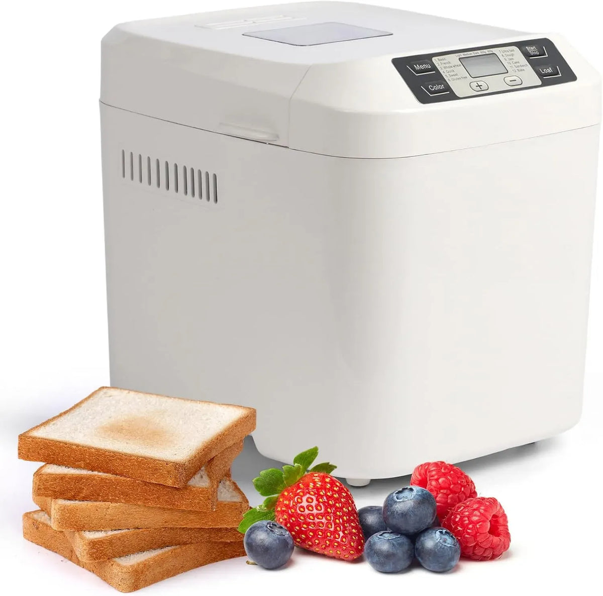 Brotbackautomat, 12 Programme, Brotbackmaschine, Warmhaltefunktion, Antihaftbeschichtung, Weiß, 13 Std, antihaftbeschichtet, 1 Std, 2 Pfund