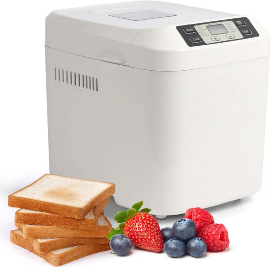 Brotbackautomat, 12 Programme, Brotbackmaschine, Warmhaltefunktion, Antihaftbeschichtung, Weiß, 13 Std, antihaftbeschichtet, 1 Std, 2 Pfund