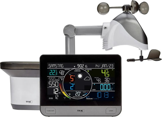 PRO 6 6-in-1 Wetterstation, Außensensor, Regenmesser, Funkwetterstation, WLAN, Schwarz, TFA