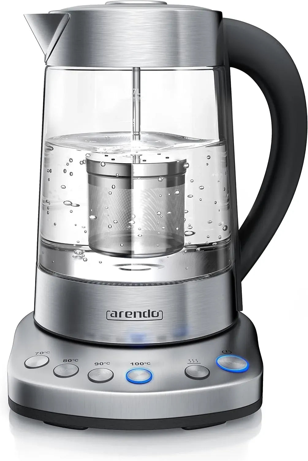Wasserkocher, 1,7 L, 2400 W, Warmhaltefunktion, Edelstahl, elektrischer Teekocher in Edelstahl, 100 Grad, Temperaturen 70, BPA frei